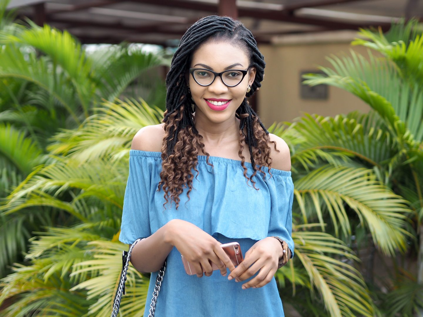 Chambray Off Shoulder Dress - Bowling At Trukadero Place Abuja